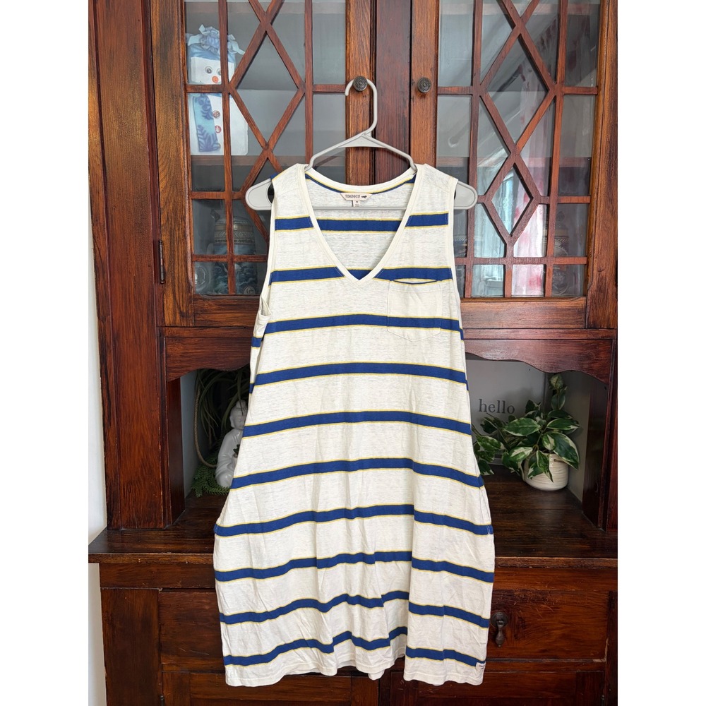 Toad&Co Grom Tank Dress Medium White Blue Yellow Striped Hemp Cotton Blend